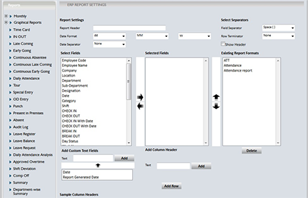 ERP Report Integration Settings